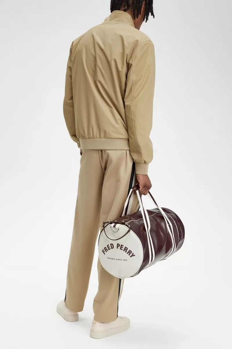 fred perry classic barrel mens bags dark red beige