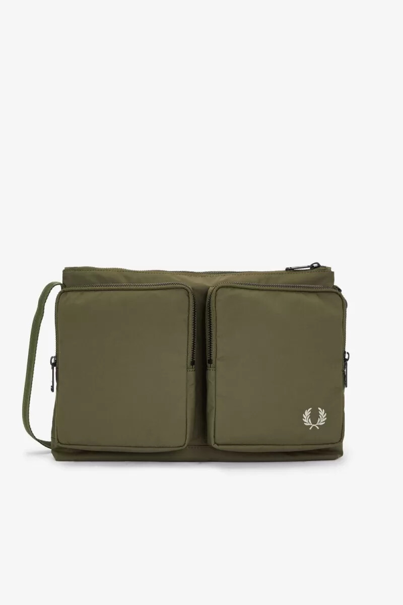 fred perry nylon pocket side mens bags uniform green warm grey