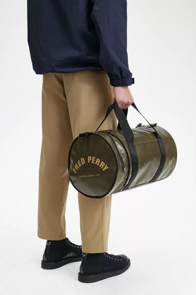 fred perry tonal barrel mens bags uniform green gold