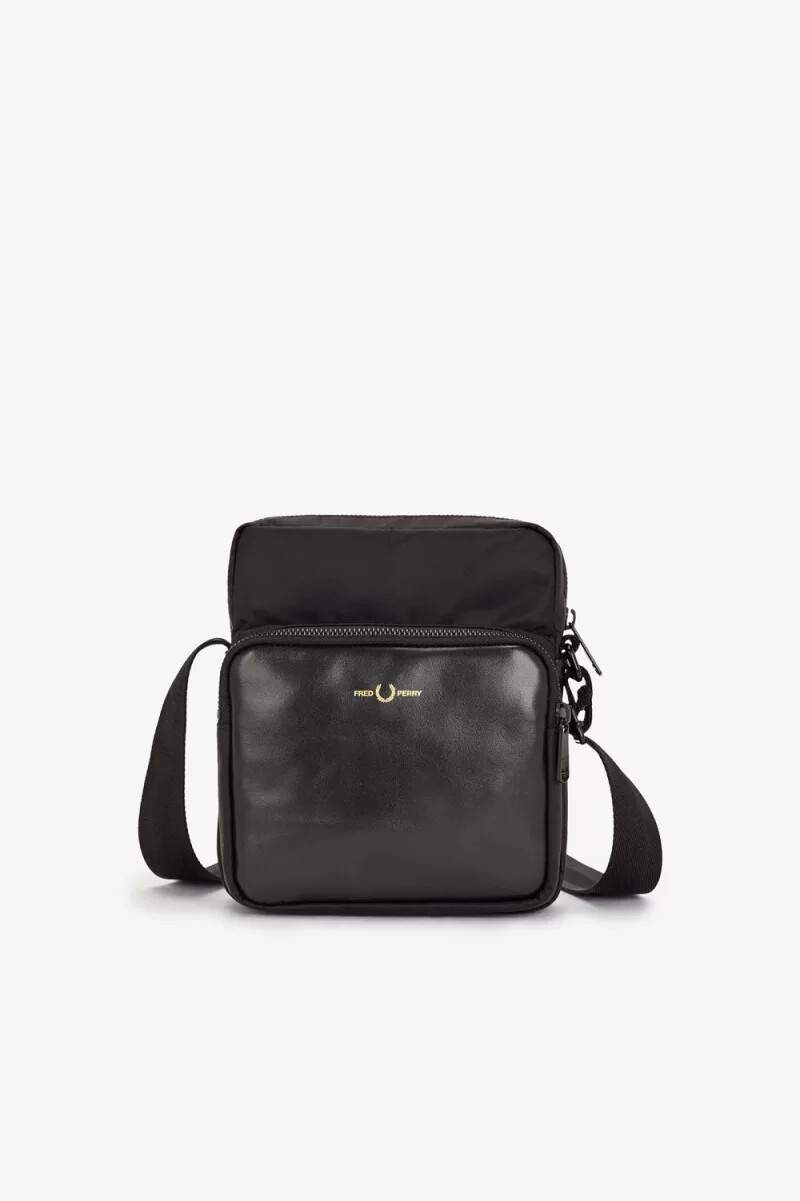 fred perry nylon twill leather side mens bags black gold