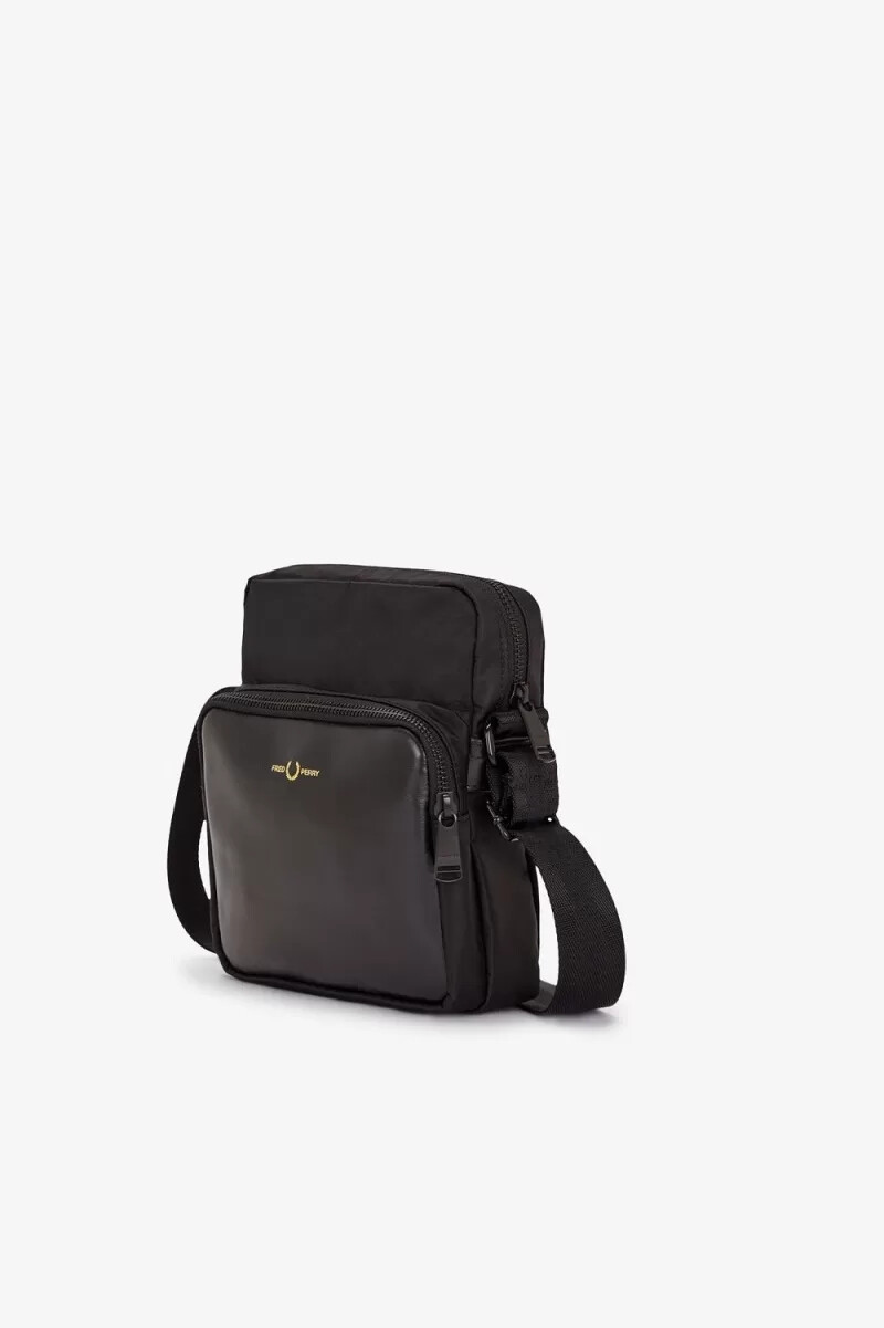 fred perry nylon twill leather side mens bags black gold