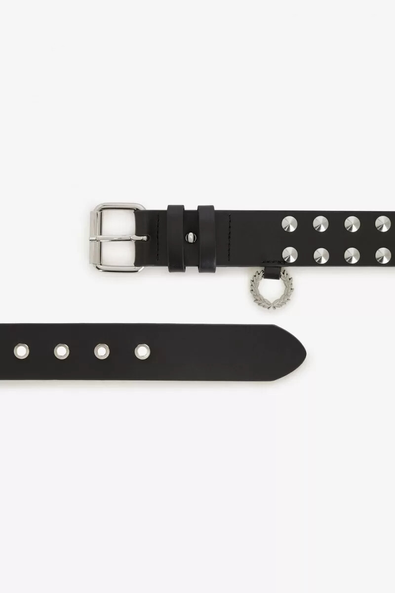 fred perry studded leather mens belts black
