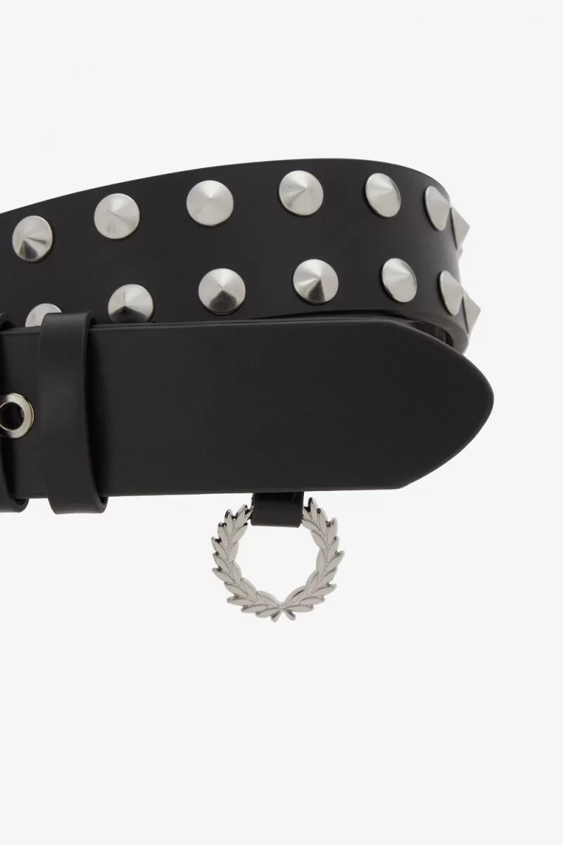fred perry studded leather mens belts black