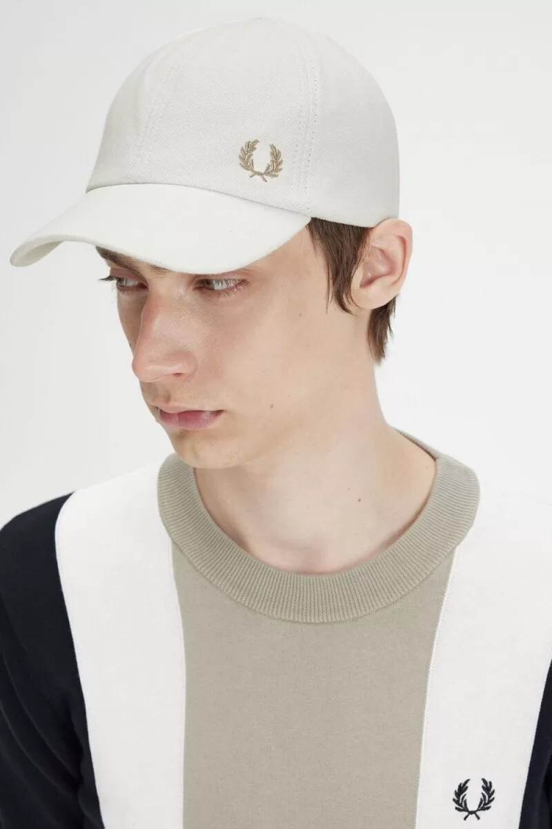 fred perry classic pique mens caps snow white green