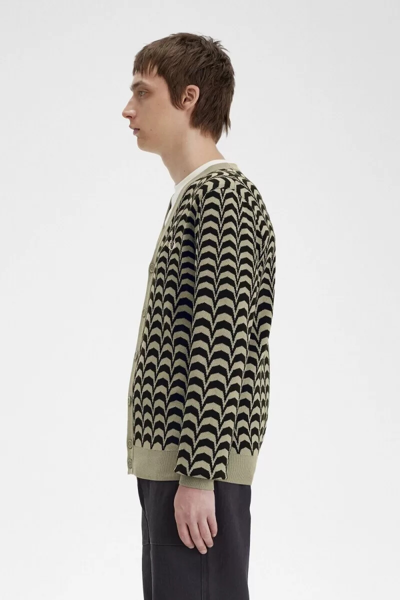 fred perry jacquard mens cardigan warm grey