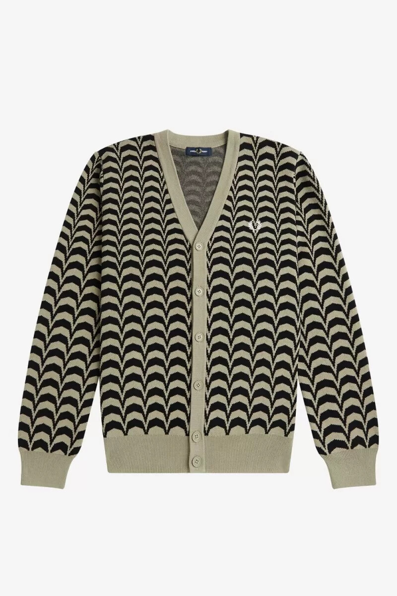 fred perry jacquard mens cardigan warm grey