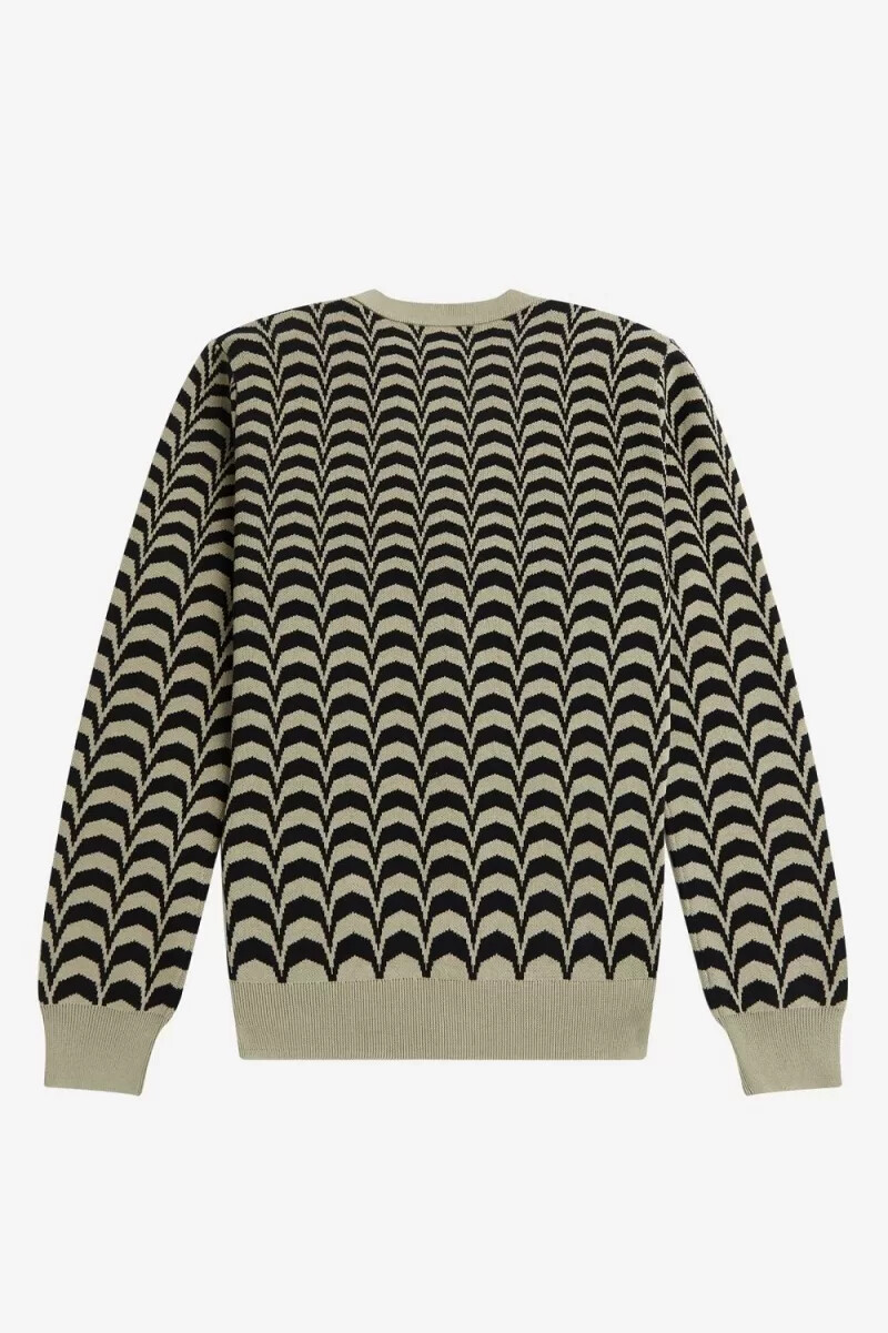 fred perry jacquard mens cardigan warm grey