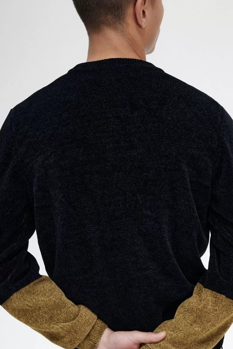fred perry colour block chenille mens cardigan black