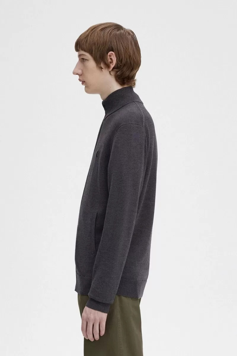 fred perry classic zip through mens cardigan dark grey marl