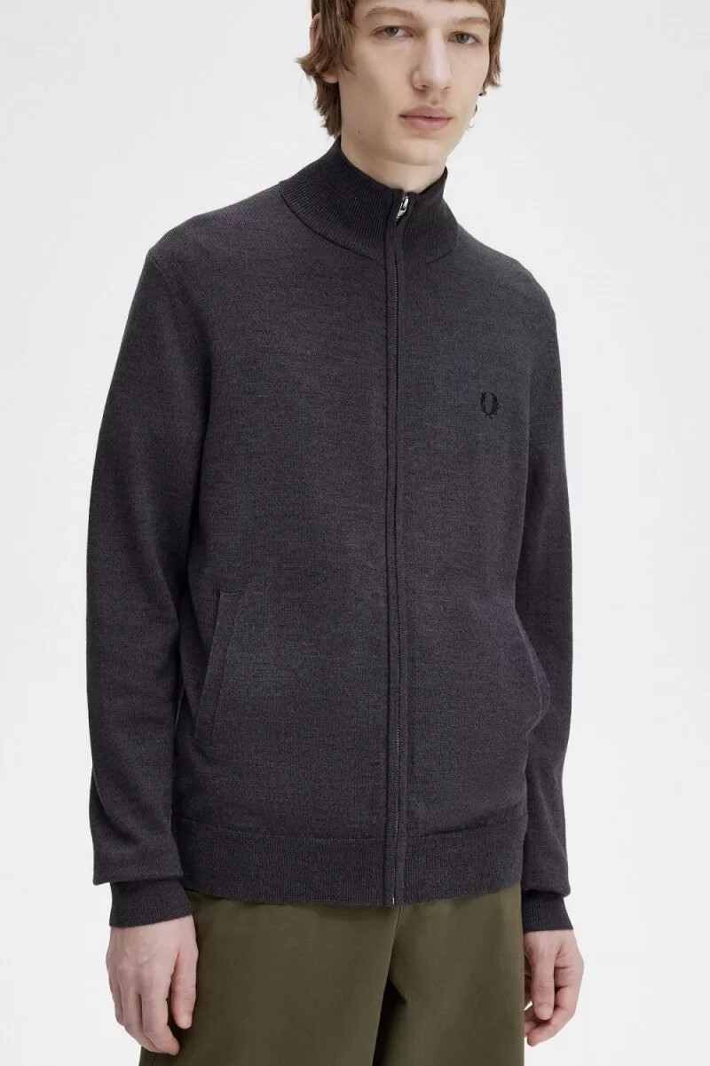 fred perry classic zip through mens cardigan dark grey marl