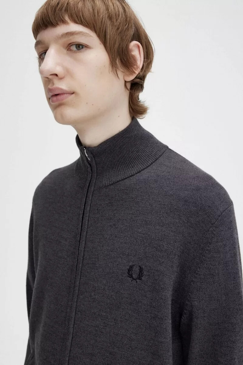 fred perry classic zip through mens cardigan dark grey marl