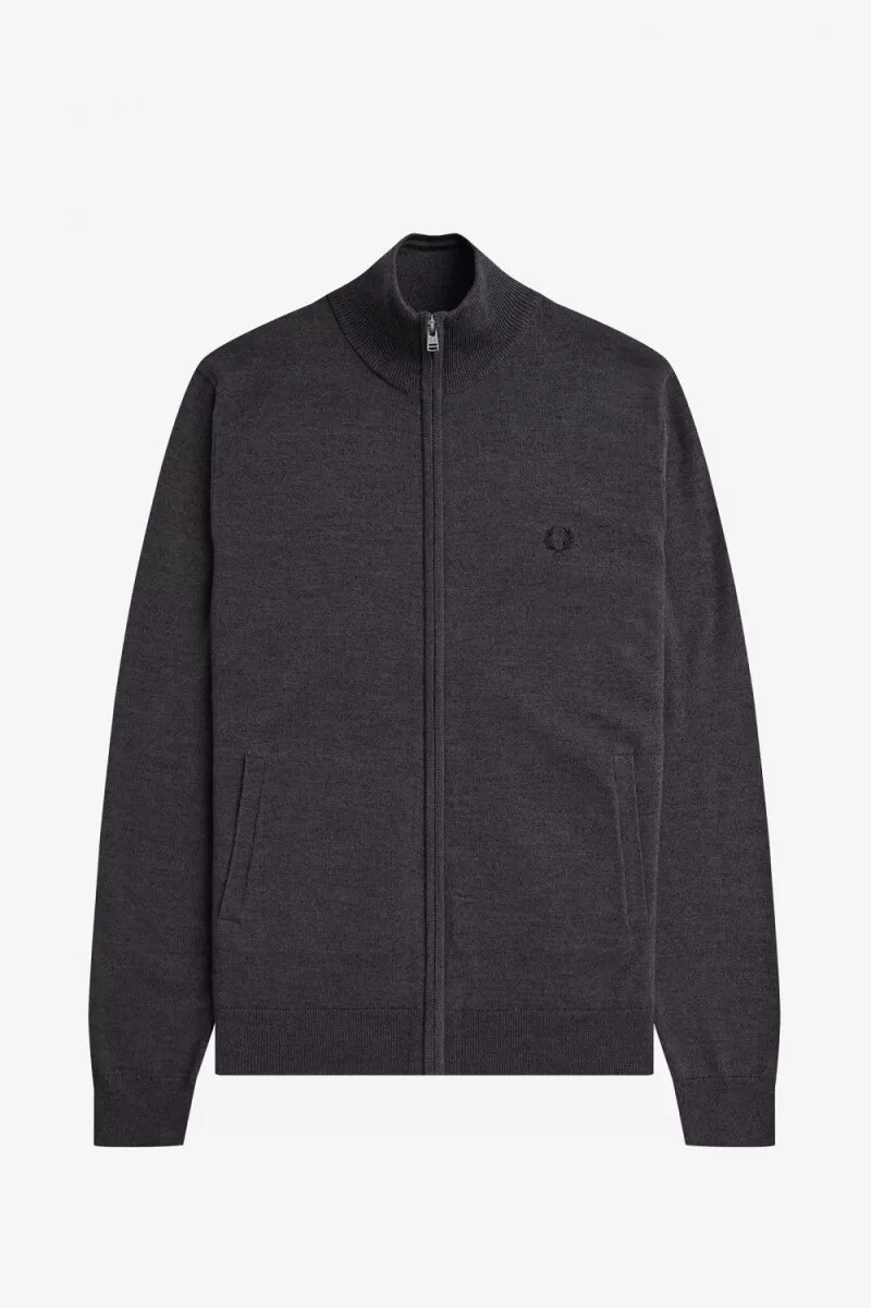fred perry classic zip through mens cardigan dark grey marl