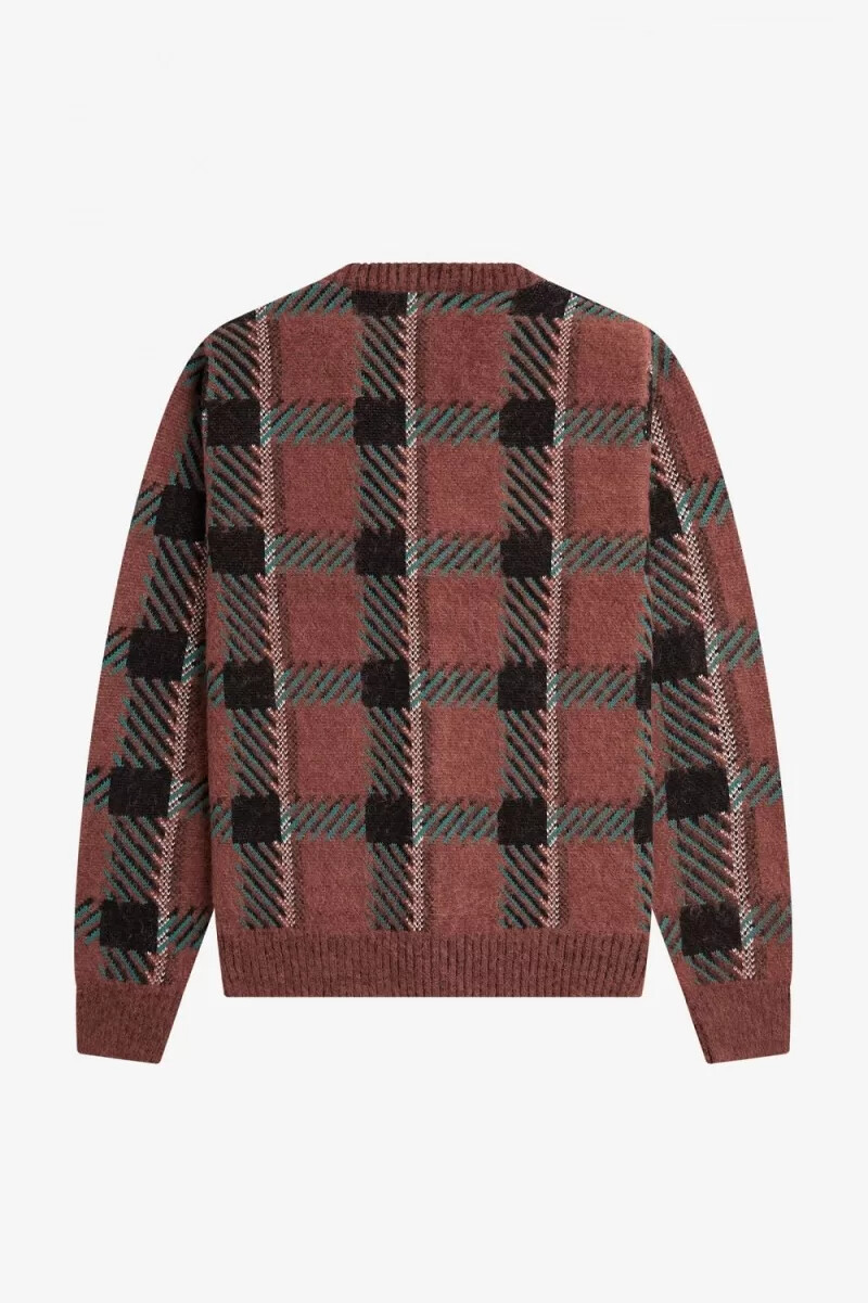 fred perry glitch tartan mens cardigan whisky brown