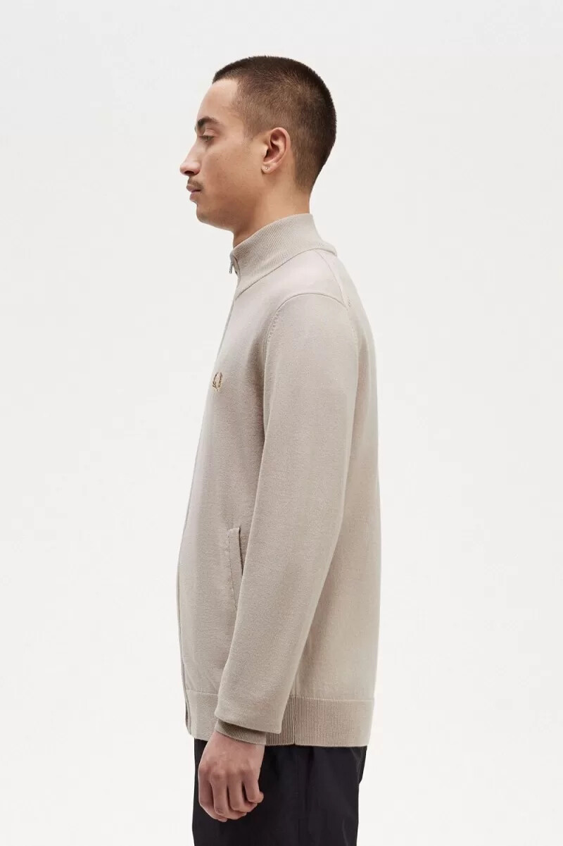 fred perry zip through mens cardigan dark oatmeal