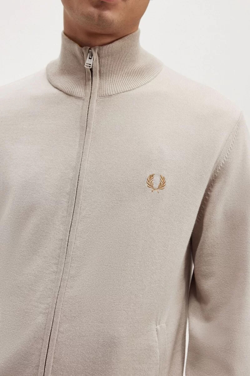 fred perry zip through mens cardigan dark oatmeal