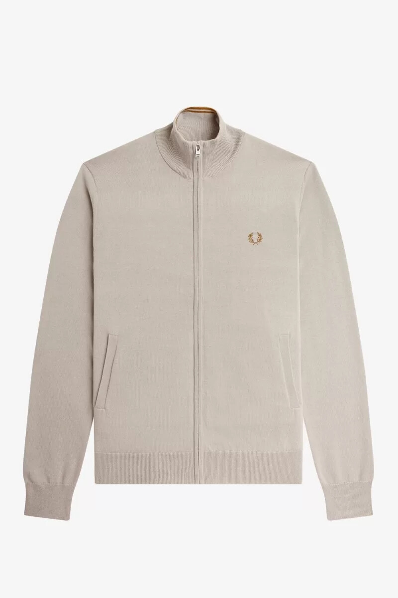 fred perry zip through mens cardigan dark oatmeal