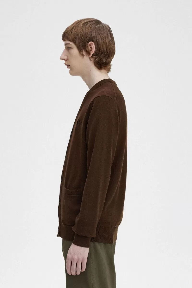 fred perry classic mens cardigan burnt tobacco