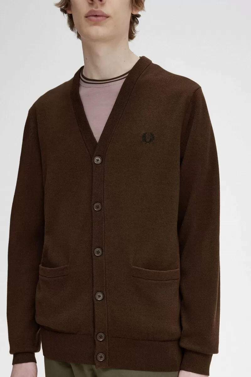 fred perry classic mens cardigan burnt tobacco
