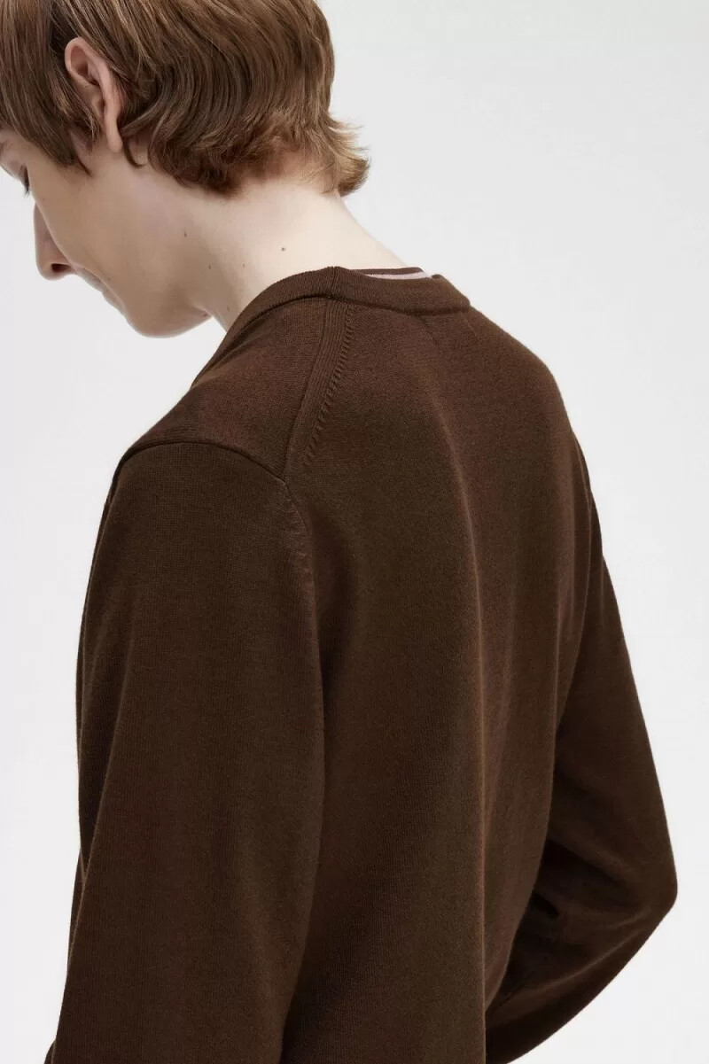 fred perry classic mens cardigan burnt tobacco