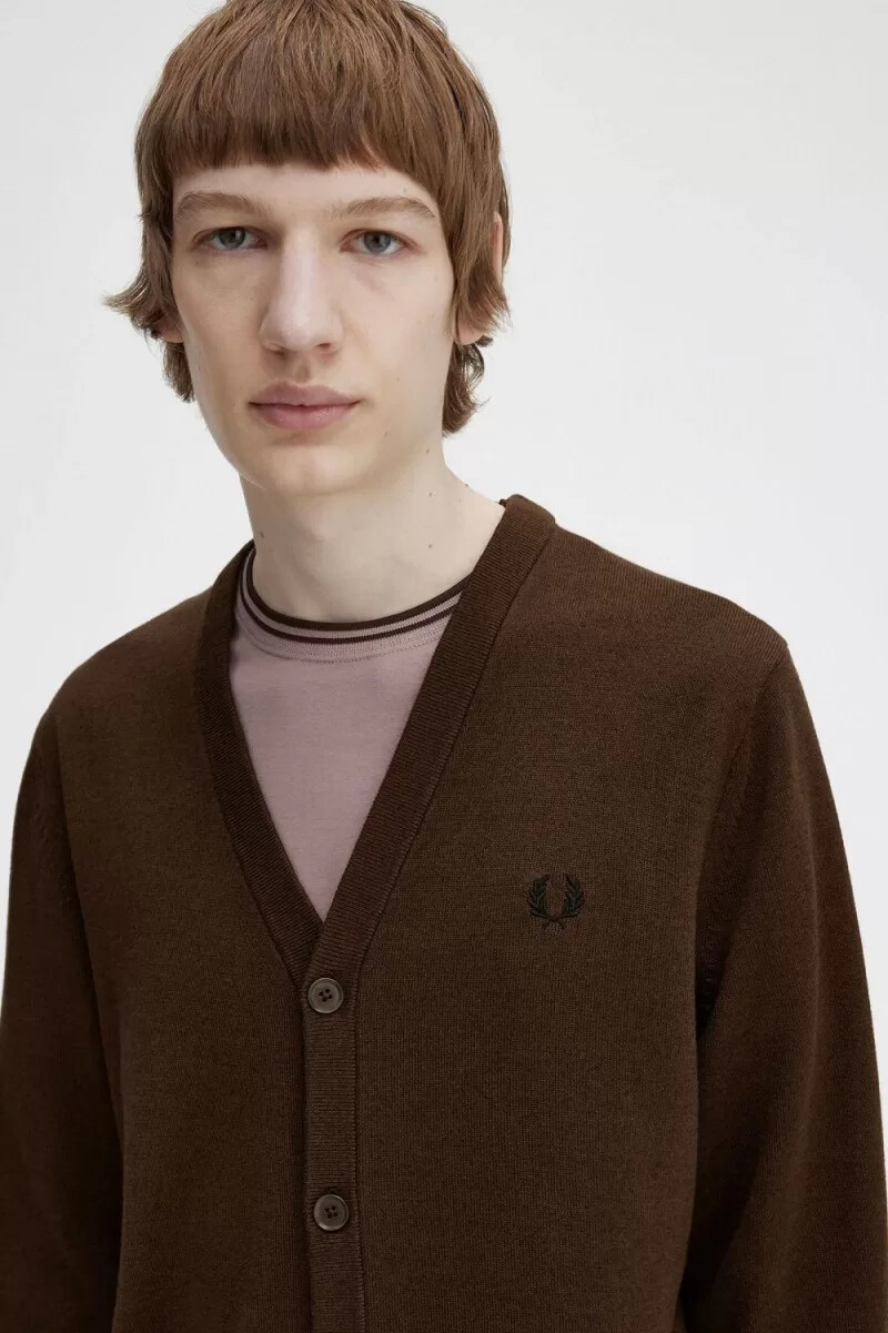 fred perry classic mens cardigan burnt tobacco