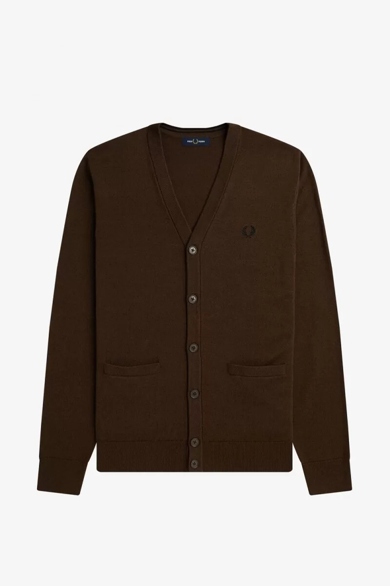 fred perry classic mens cardigan burnt tobacco