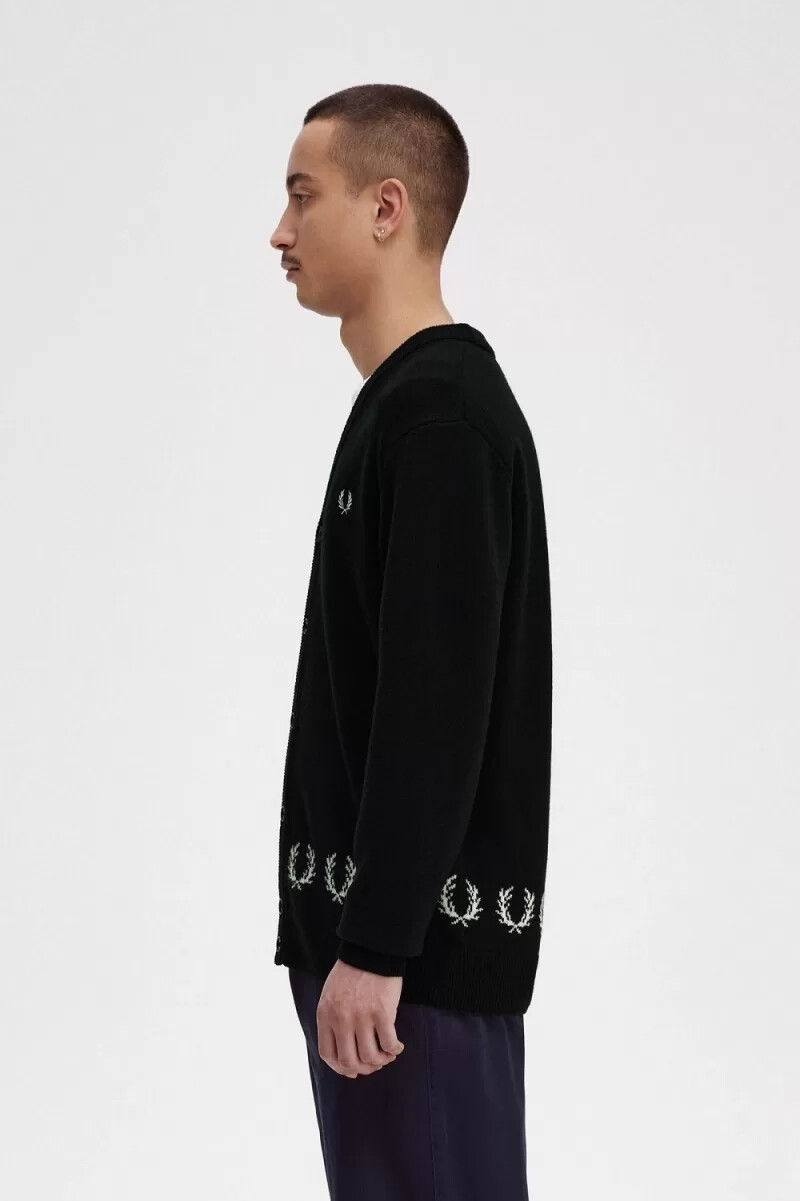 fred perry laurel wreath trim mens cardigan black