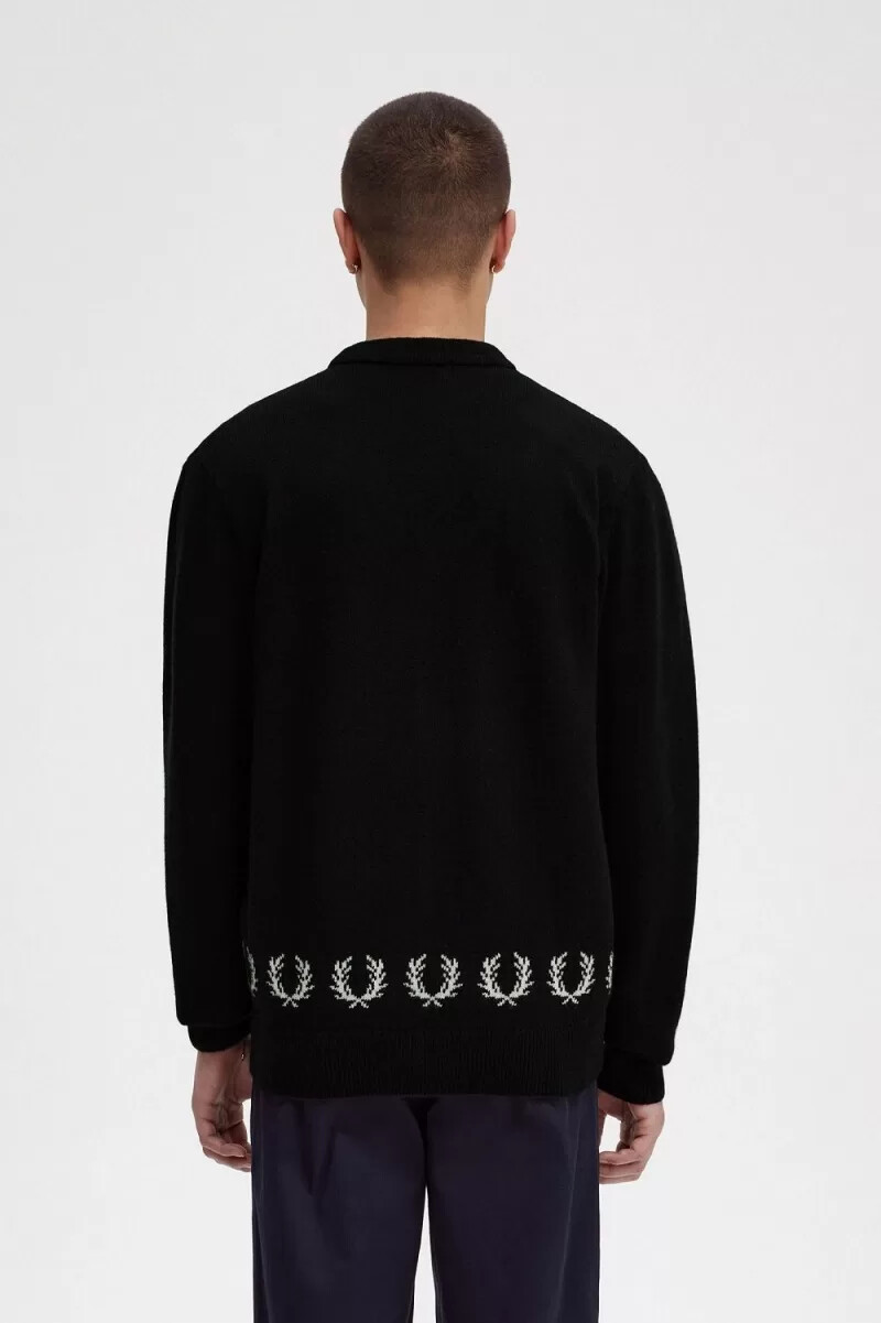 fred perry laurel wreath trim mens cardigan black