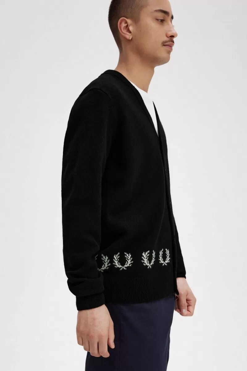 fred perry laurel wreath trim mens cardigan black