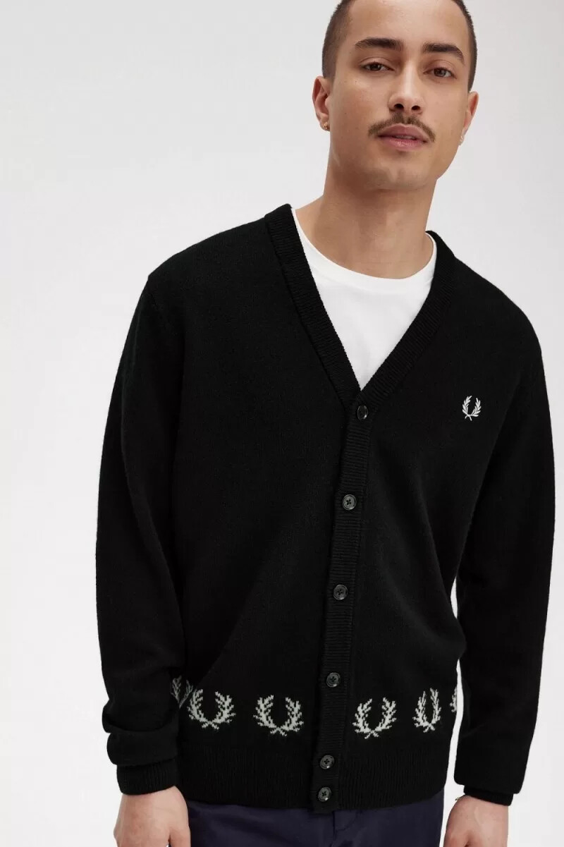 fred perry laurel wreath trim mens cardigan black