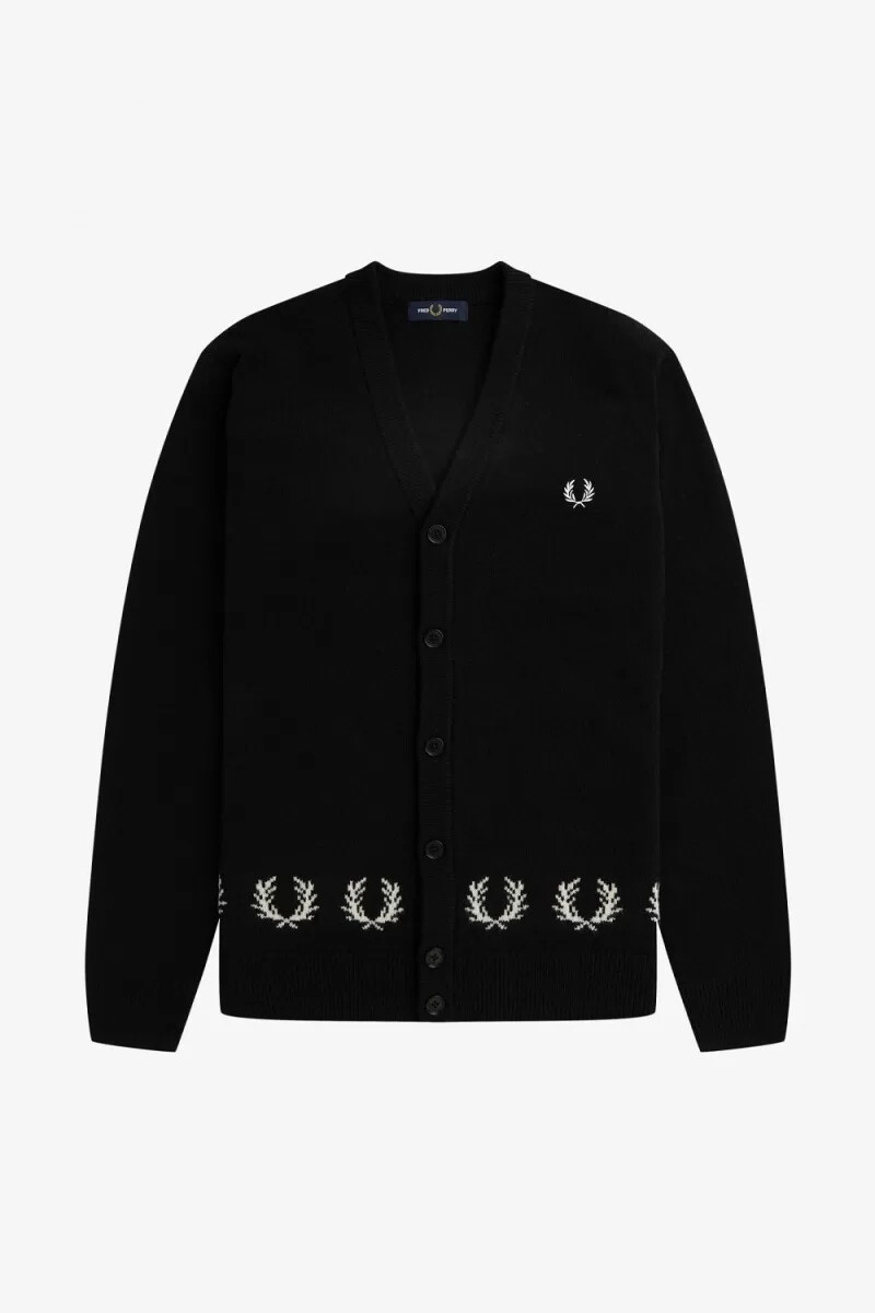 fred perry laurel wreath trim mens cardigan black