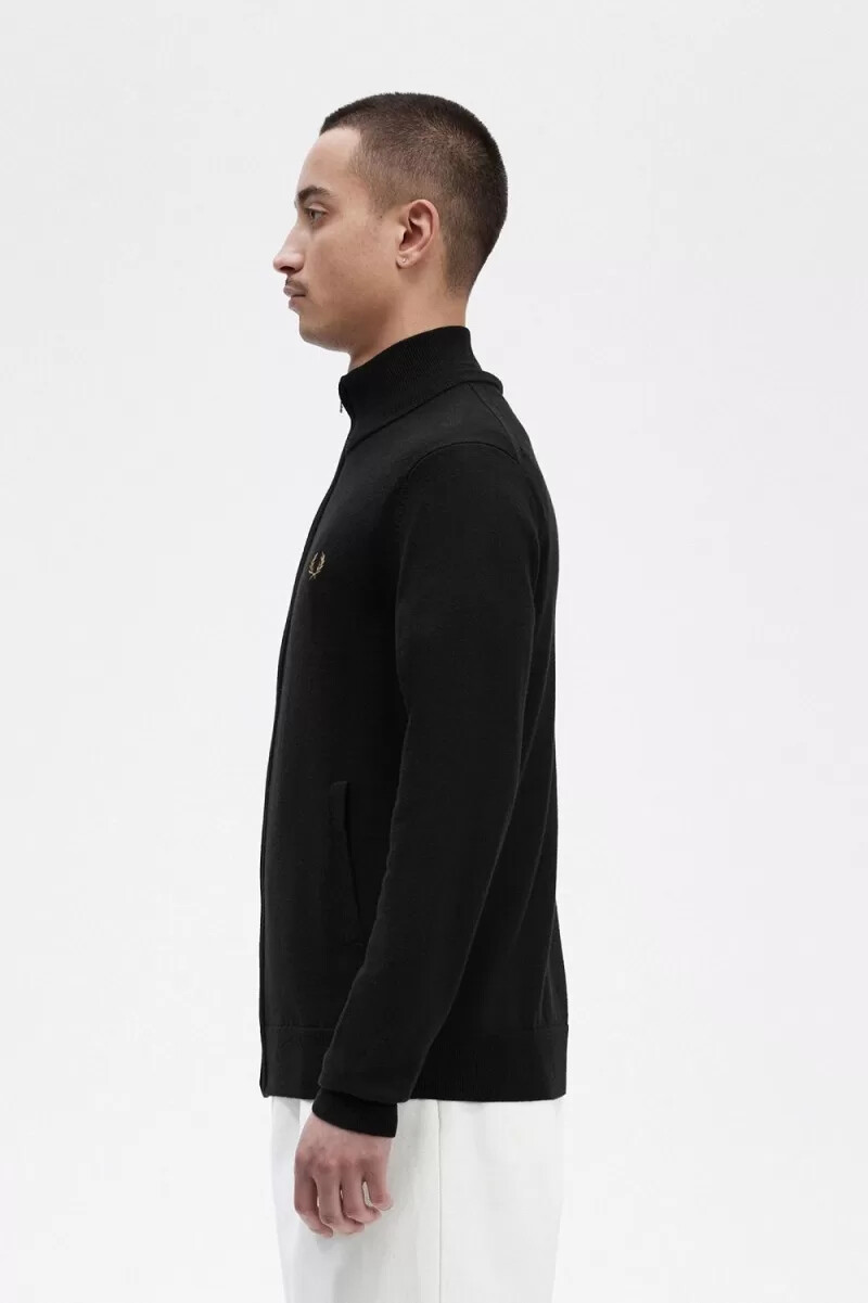 fred perry classic zip through mens cardigan black