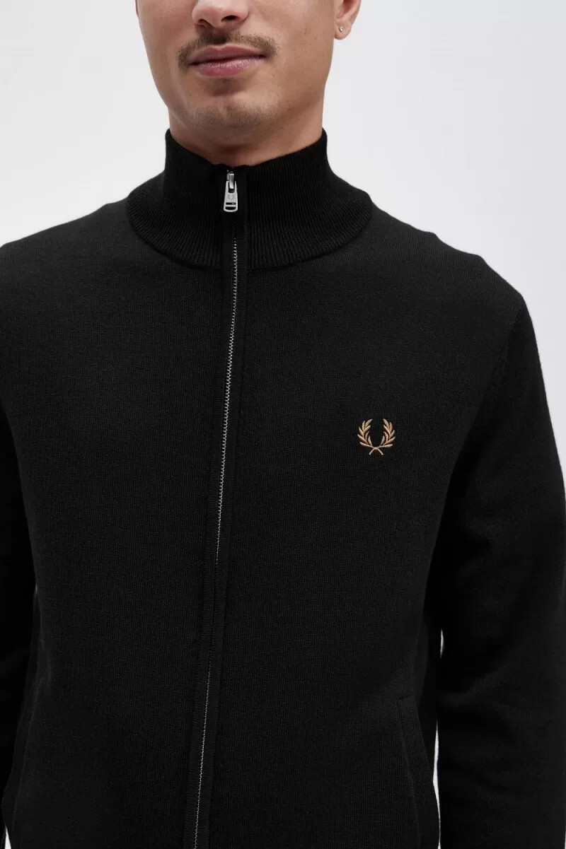 fred perry classic zip through mens cardigan black
