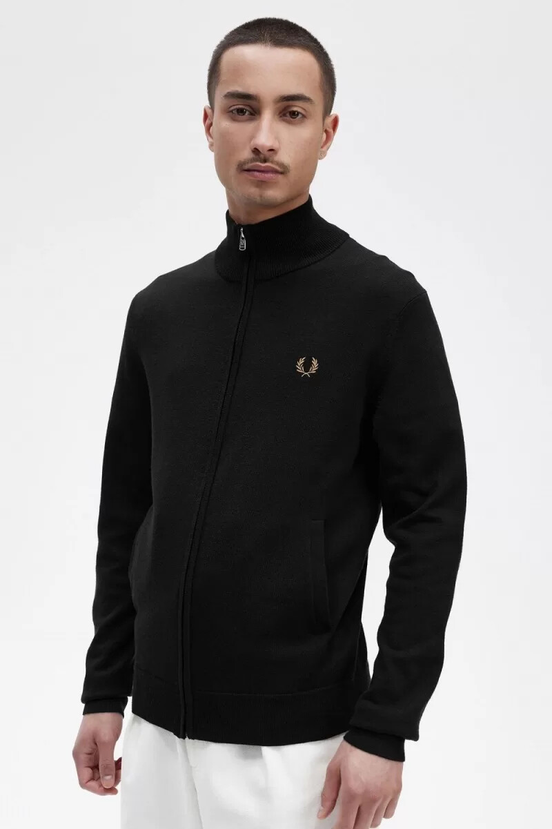 fred perry classic zip through mens cardigan black