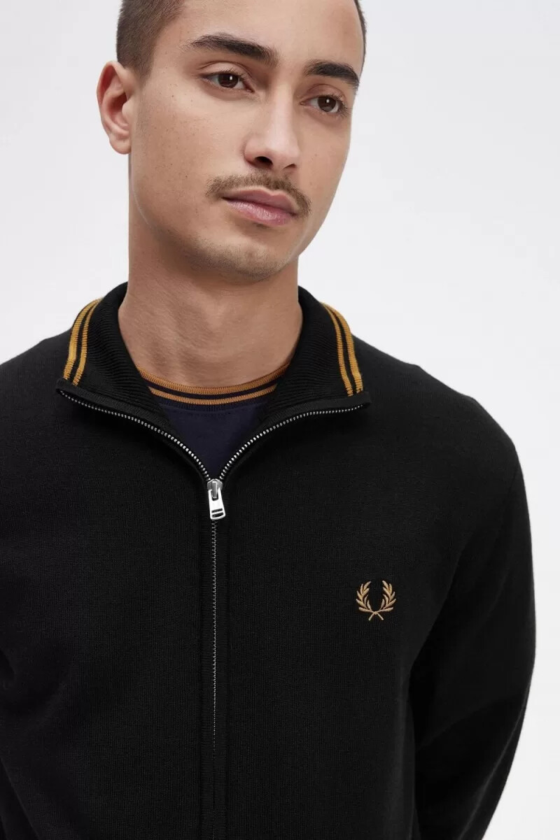 fred perry classic zip through mens cardigan black