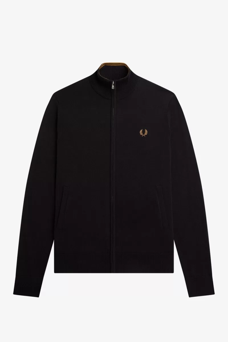 fred perry classic zip through mens cardigan black