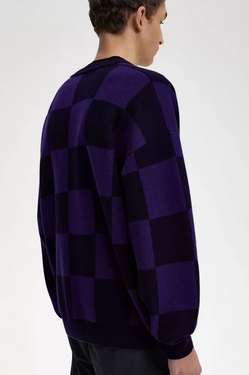fred perry chequerboard mens cardigan navy