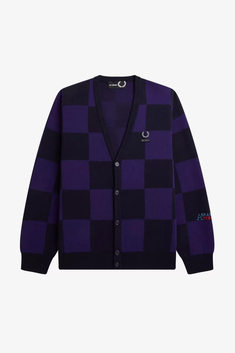 fred perry chequerboard mens cardigan navy