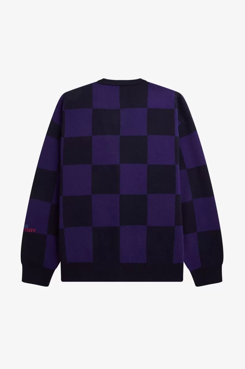 fred perry chequerboard mens cardigan navy