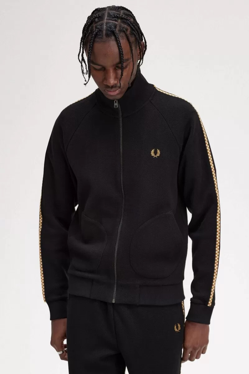 fred perry chequerboard tape mens jackets black