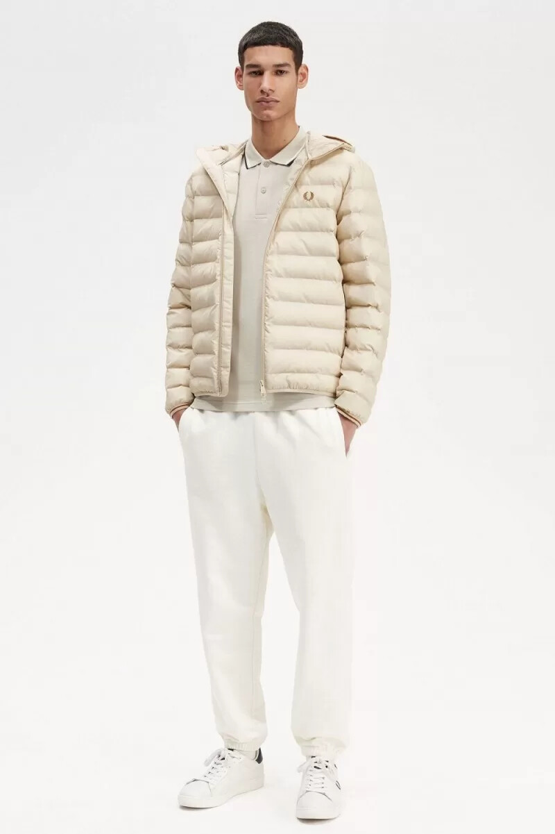 fred perry hooded insulated mens jackets oatmeal