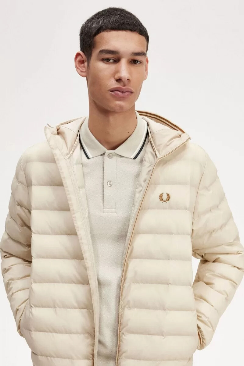 fred perry hooded insulated mens jackets oatmeal