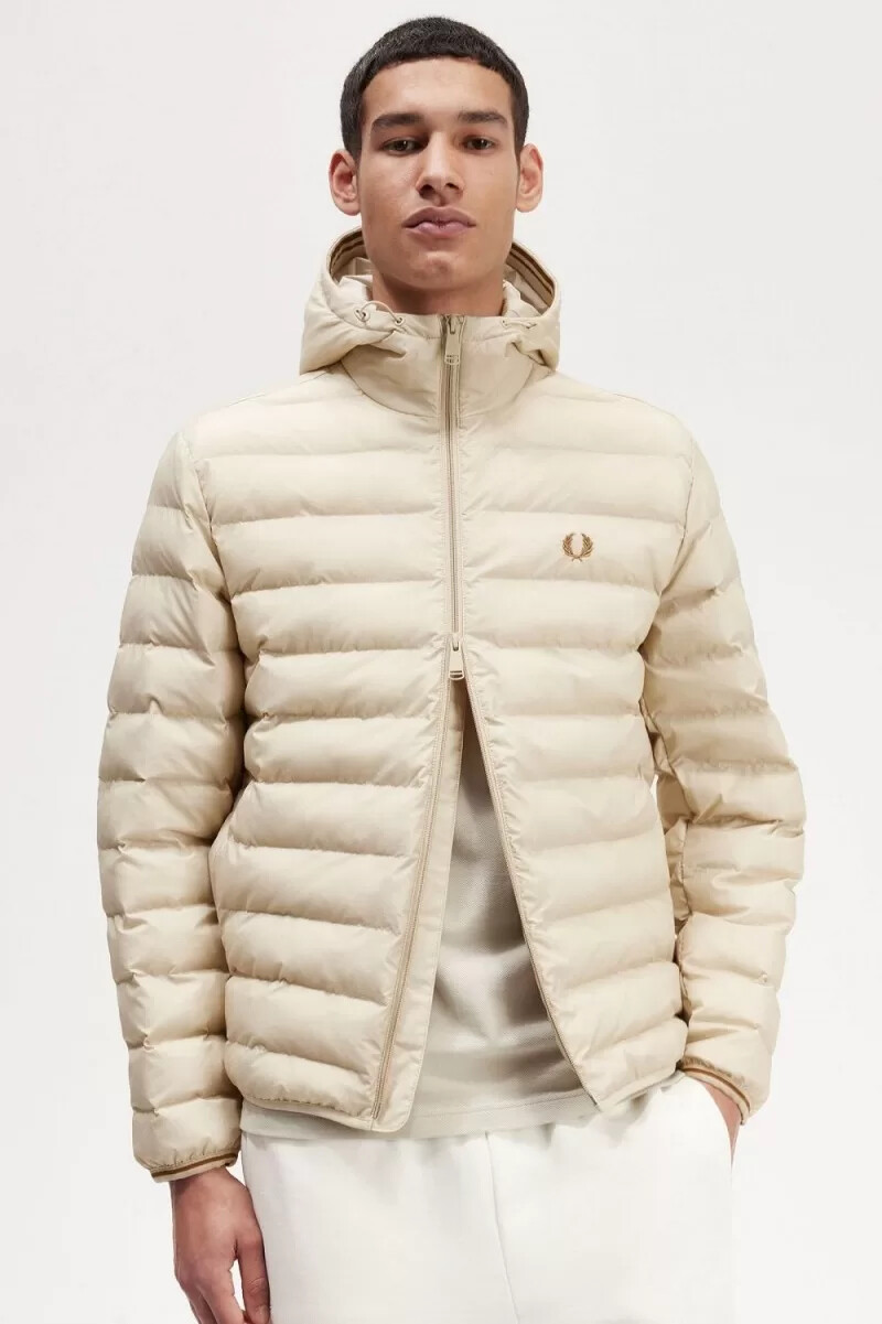fred perry hooded insulated mens jackets oatmeal