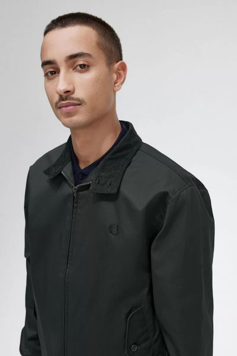 fred perry waxed cotton mens jackets night green