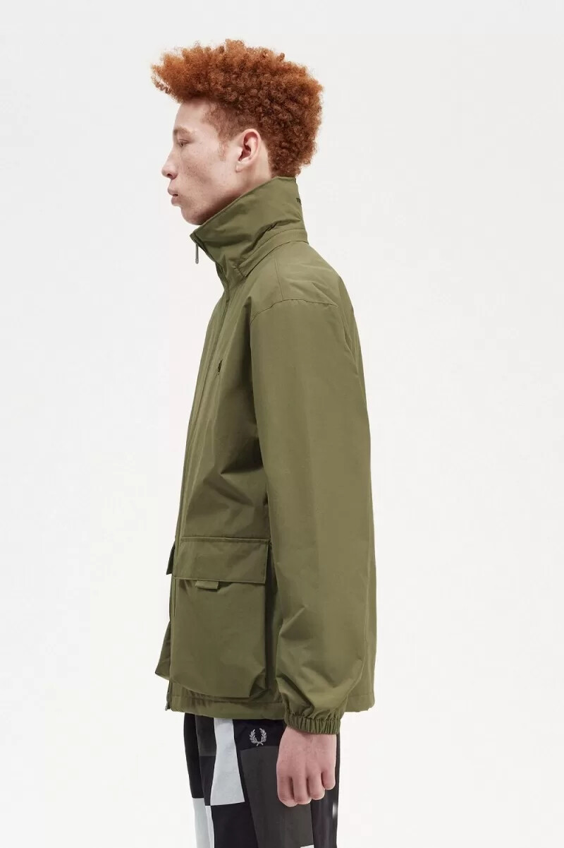 fred perry patch pocket zip through mens jackets uniform green