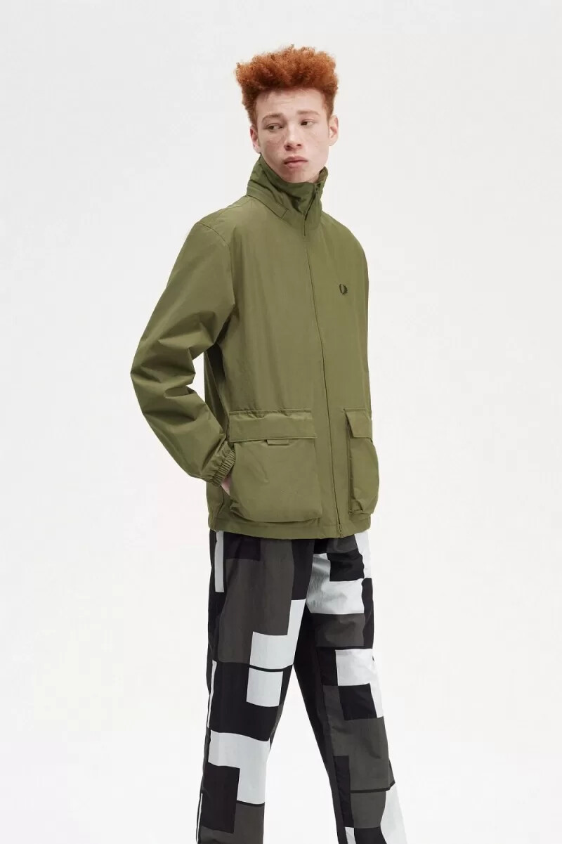 fred perry patch pocket zip through mens jackets uniform green