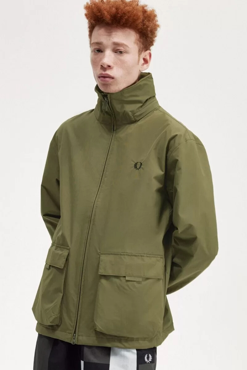 fred perry patch pocket zip through mens jackets uniform green