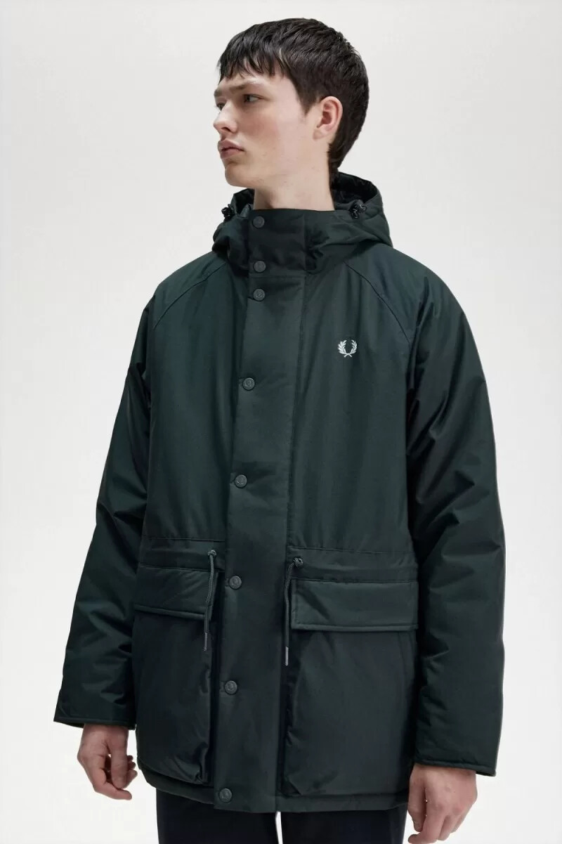fred perry padded zip through mens jackets night green