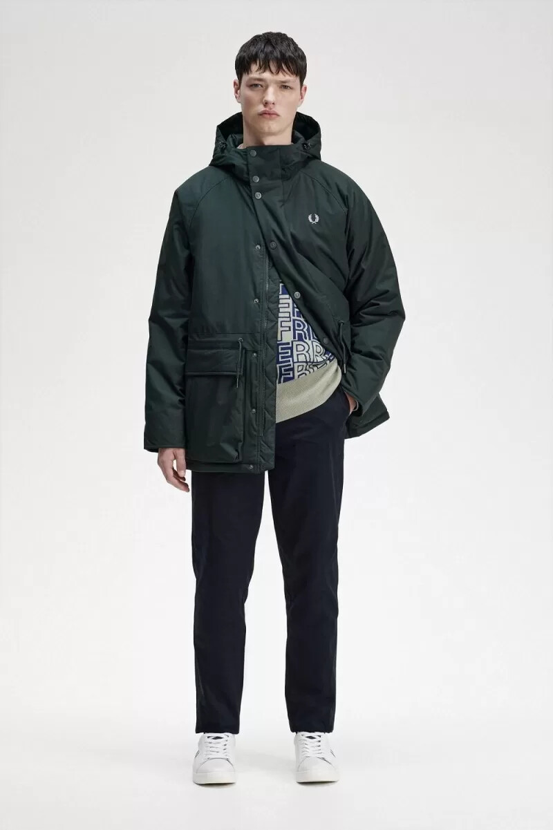 fred perry padded zip through mens jackets night green