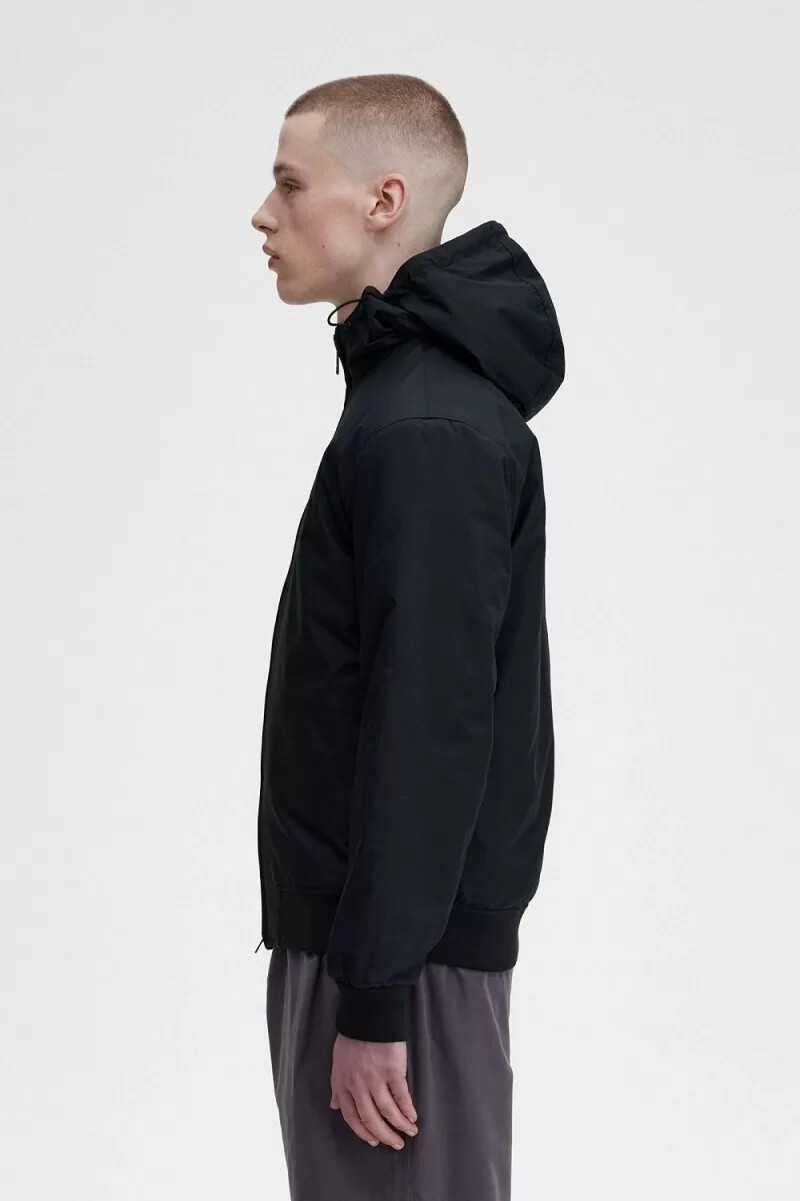fred perry padded hooded brentham mens jackets black gunmetal