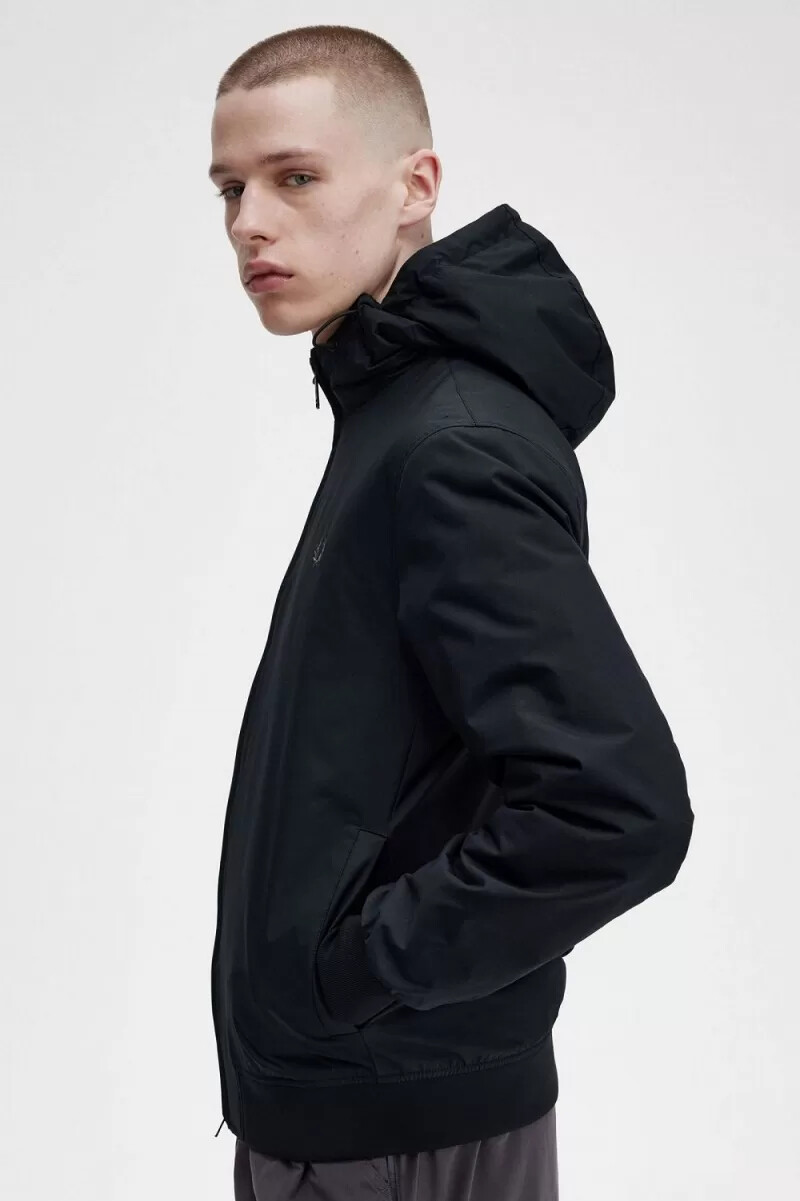 fred perry padded hooded brentham mens jackets black gunmetal